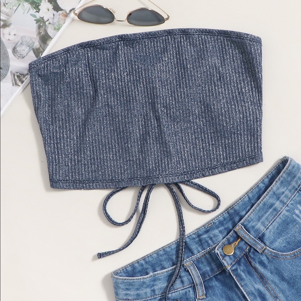 lace up black glitter bandeau top